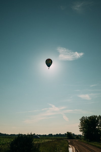 The green and yellow balloon in the sky
